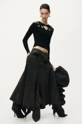 H&M x Glenn Martens Flared Denim Skirt Dark Brown - All Sizes - Image 1 of 4