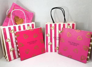 2 Victoria's Secret Papier Geschenktüte Box Seidenpapier Posten rosa Streifen gold Herz - Bild 1 von 22