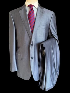 Men’s Canali Wool & Silk Puppytooth Blue Suit 44L / W36L Shimmer - Picture 1 of 21