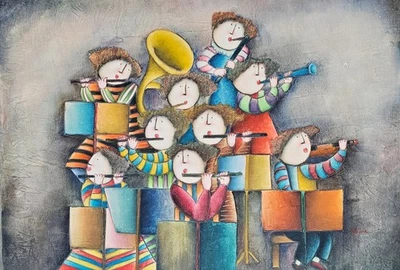 Joyce Roybal Orchestra HAND SIGNED Painting Canvas Music Instrument art LARGE - Image 1 of 4