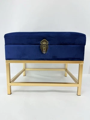 Baxton Studio Aliana Navy Blue Fabric and Gold Finished Metal Ottoman - Image 1 of 4