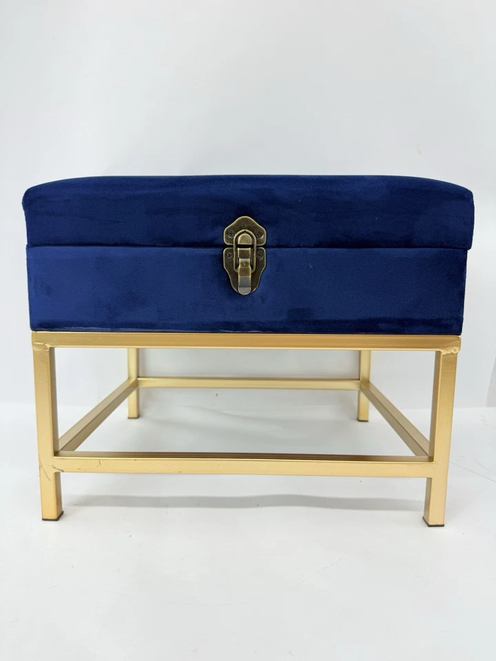 Baxton Studio Aliana Navy Blue Fabric and Gold Finished Metal Ottoman - Image 1 of 4