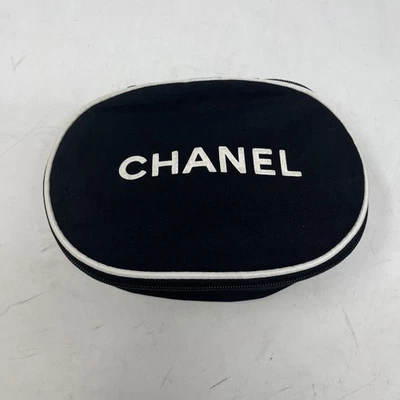 Vintage Chanel Black And White Canvas Cloth Classic 8" Zip Make Up Pouch Bag - Image 1 of 4