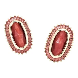 Kendra Scott Baguette Elle Baguette 14k Gold Plate Stud Earrings Red Mix New! - Picture 1 of 10