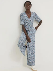 BNWT Fat Face Blue Lena Tonal Floral Jumpsuit Size 8R - Picture 1 of 18