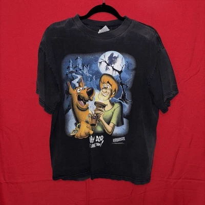 Винтажная рубашка 90-х Stanley Desantis Scooby Doo лохматая одинарный шов черная мужская L - Изображение 1 из 4