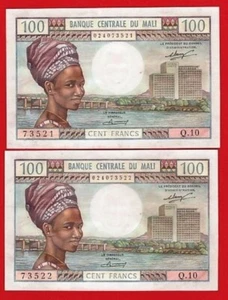MALI,100 Francs,1972-1973, SC, Pareja correlativa Levisimas manchitas del tiempo - Imagen 1 de 2