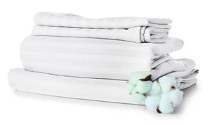 Egyptian Cotton Feel 1800 Count Dolby Stripe Sheets Pocket 4 Piece Bed Sheet Se - Picture 1 of 8