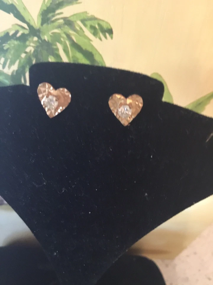 Heart SHAPE…1/2 TC Diamond Earrings in Solid 14k Yellow Gold  Studs MSRP $695 - Image 1 of 3