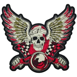 Skull Rider Iron-on & Sew-on Back Patch | Biker Gang Motorcycle Club Wings Logo - Picture 1 of 4