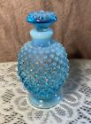 Vintage Fenton Blue Opalescent Hobnail Perfume Bottle W/ Stopper #2