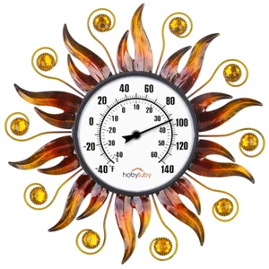 Indoor Outdoor Thermometer, Sun Wall Mounted Thermometer Decorative for Patio, L - Picture 1 of 12