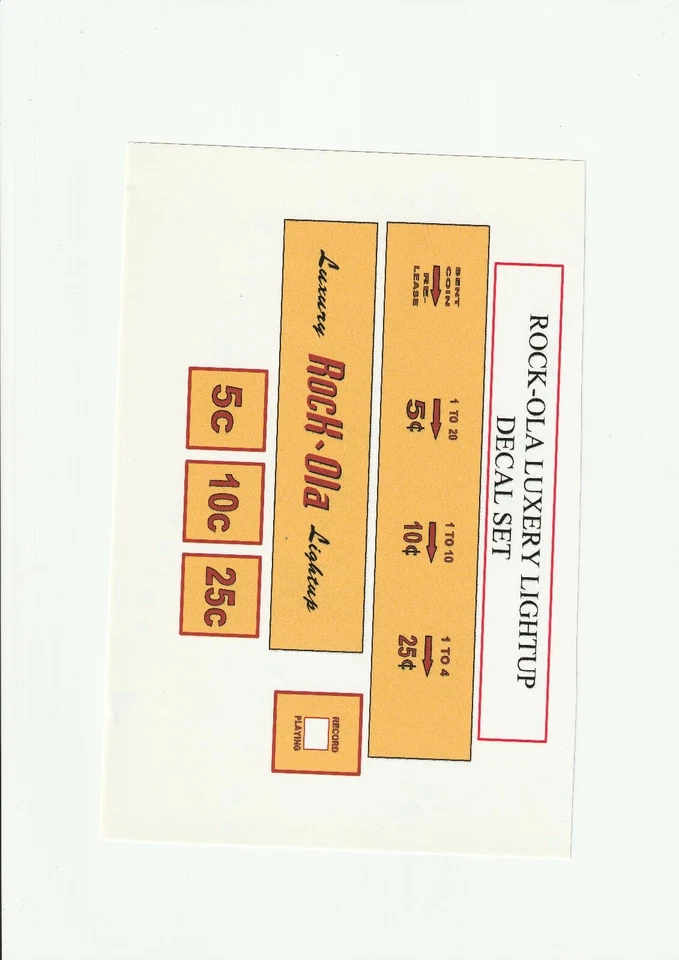 JUKEBOX ROCK-OLA ROCK OLA   LUXERY LIGHTUP PLASTIC DECAL SET - Image 1 of 1