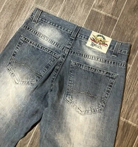 Avirex Relaxed Fit Wide Leg Blue Jeans Mens 34x30 Distressed Denim - Picture 1 of 5