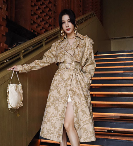 VETEMENTS Trench cappotto donna jacquard inglese slim temperamento medio lungo giacca a vento con cintura