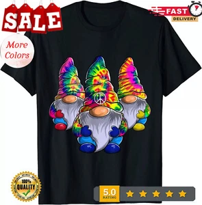 Three Hippie Gnomes Peace Gnome Funny Retro Tie Diy Unisex T-Shirt - Picture 1 of 20