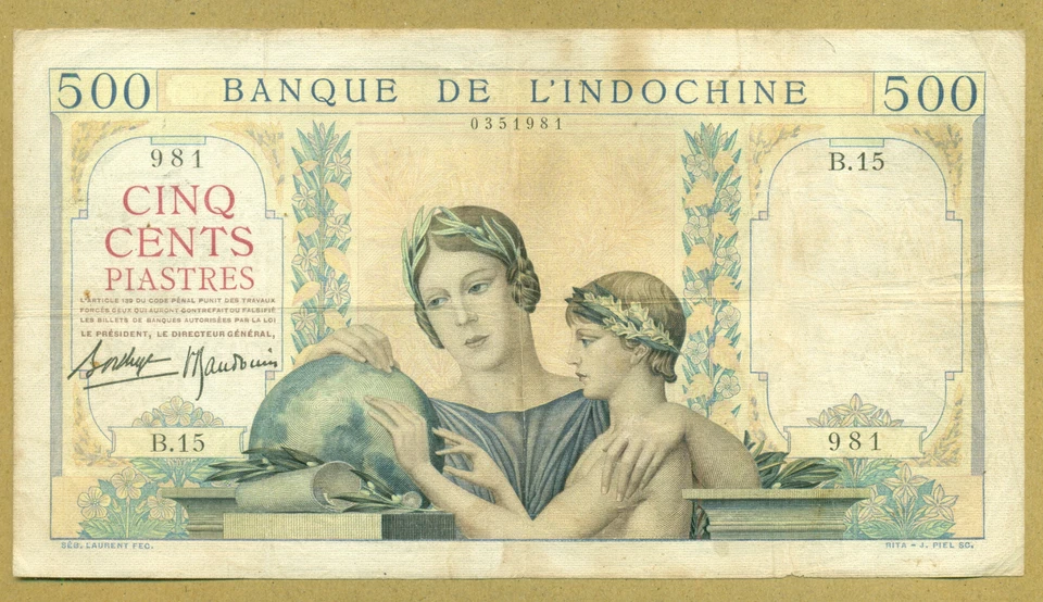 French Indochina 500 Piastres. 1939 Pick 57 - Image 1 of 2