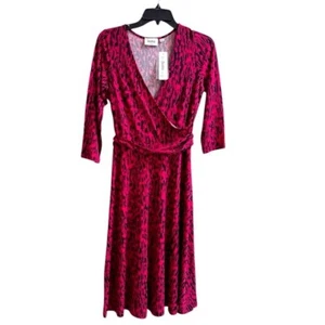 Leota Vintage Vines Pink and Black Patterned Faux Wrap Dress - Picture 1 of 4