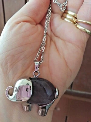 Collana donna ciondolo elefante vera ametista con GARANZIA pietra naturale NUOVA - Immagine 1 di 4