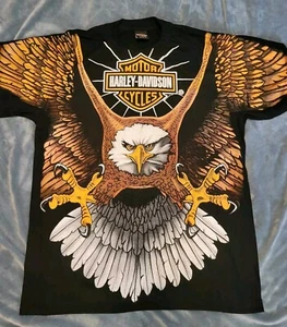 Camiseta Harley Davidson Bald Eagle Motociclista Moderna Puntada Única AOP Talla Grande - Imagen 1 de 8