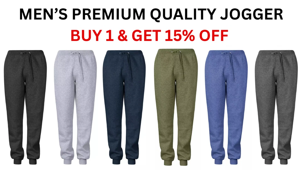 Mens Fleece Cuffed Joggers Slim Fit Jogging Bottoms Sweatpants Trouser - 2044/57 - Image 1 of 1