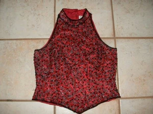 Blusa para mujer Papell Boutique de noche roja seda negra con cuentas talla PM - Imagen 1 de 2