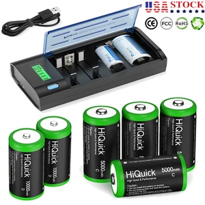 C D Size C D Cell NiMH Rechargeable Batteries Pack / Battery Charger Lot HiQuick - Picture 1 of 29