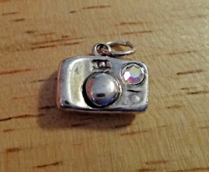 Sterling Silver 3D 12x13mm Digital Camera Photography CZ as flash Charm - Picture 1 of 5