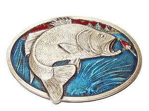 Vintage 1977 Bergamot Brass Works Fishing - Solid Brass Belt Buckle - Picture 1 of 6
