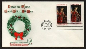 USA, SCOTT # 1363 & 1363A, FLEETWOOD FDC COVER 1968 CHRISTMAS TAGGED & UNTAGGED - Picture 1 of 1