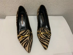Samantha Sung Leopard Print Genuine Calf Hair Square Heel Shoe Pump Sz 36.5 - Picture 1 of 6
