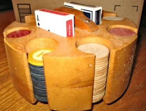 CARRITO DE FICHAS DE PÓQUER DE MADERA VINTAGE DE LOS AÑOS 50-'60 CON FICHAS DE BAQUELITA - Imagen 1 de 1