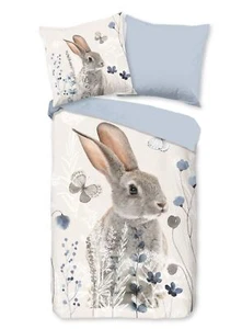 Good Morning Kinder Bettwäsche 135x200 Ravi Hase Wende hellblau braun-grau 30724 - Bild 1 von 4