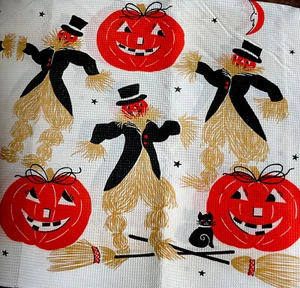 1 Rare Vintage Panel Only Tuttle Halloween Crepe Paper Scarecrows Pumpkins NOS - Picture 1 of 5