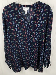 For the Republic Mujer POPOVER Top Talla XL Azul Estampado PAVO REAL ARCO Manga Larga - Imagen 1 de 8