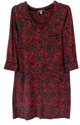 Soma Nightgown Red Floral Sz Small Stretch 3/4 Sleeve Pull On Womens CB63P - Image 1 of 4