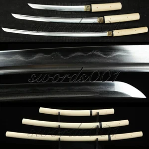 Clay Tempered Shirasaya Japanese Samurai Sword Set Katana Wakizashi Tanto Sharp - Picture 1 of 18