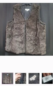 Ava & Viv SZ 3X Brown & Gray Faux Fur Vest With Pockets Hook Eye Closure Women's - Picture 1 of 4