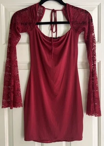 Lucy in the Sky Lace Long Sleeve Bodycon Dress in Maroon - Used (CL24) - Picture 1 of 5