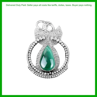 Christmas Sale Heart Chakra Russian Malachite Stone 925 Sterling Silver Pendant - Image 1 of 4
