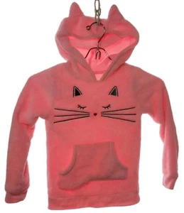 Jumping Beans Girls Sz 4 Bright Pink Furry Faux Fur Kitten Cat Hoodie Sweatshirt - Picture 1 of 11