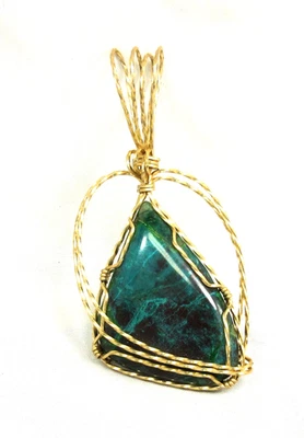 Кулон хризоколла, 14-каратная золотая проволочная пленка, целебный камень, P66 - Изображение 1 из 4
