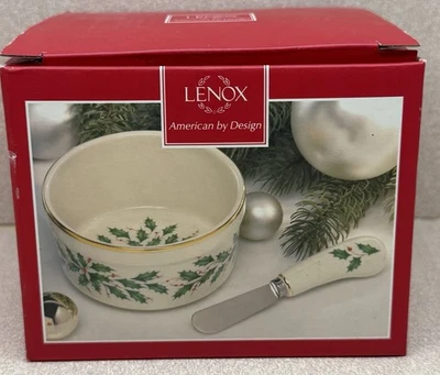 NEW Lenox Dip Bowl with Spreader in Holly and Berry Pattern In Original Box - Image 1 of 4