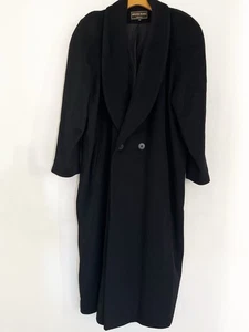 Vintage Kristen Blake Duster Long Coat Women 14 Black  Wool Shawl Collar - Picture 1 of 8