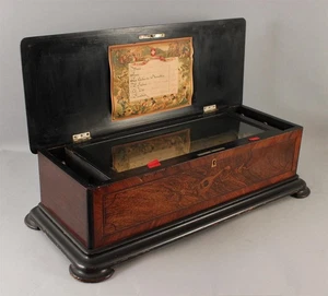 19thC Antique Victorian Marquetry Wood Veneer Inlay 6 French Air Swiss Music Box - Picture 1 of 13