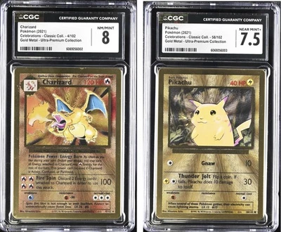 POKEMON CHARIZARD 4 & PIKACHU 58 UPC CELEBRATIONS METAL CGC 7.5 & 8 SEQUENTIAL - Image 1 of 4