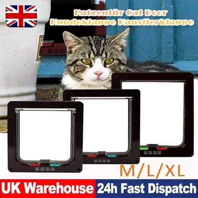 4-Way Pet Dog Cat Safe Lockable Locking Door Brushy Flap Door Screen M-XL Sizes - Image 1 of 4