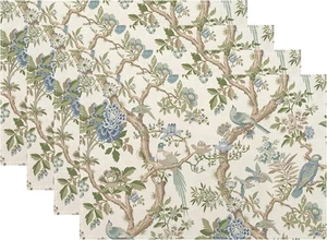 Blau Grün Chinoiserie Tischsets 4er Set 12x18 Zoll, Vogel Blume  - Bild 1 von 8