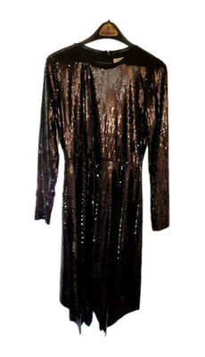 Michael Kors Long Sleeve Black Sequin Dress Size M Shark Bite Hem - Image 1 of 4