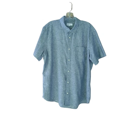 GAP Hombre Manga Corta Botones Mezcla de Lino Azul Cambray Talla XLSize XL Foto 1 de 4